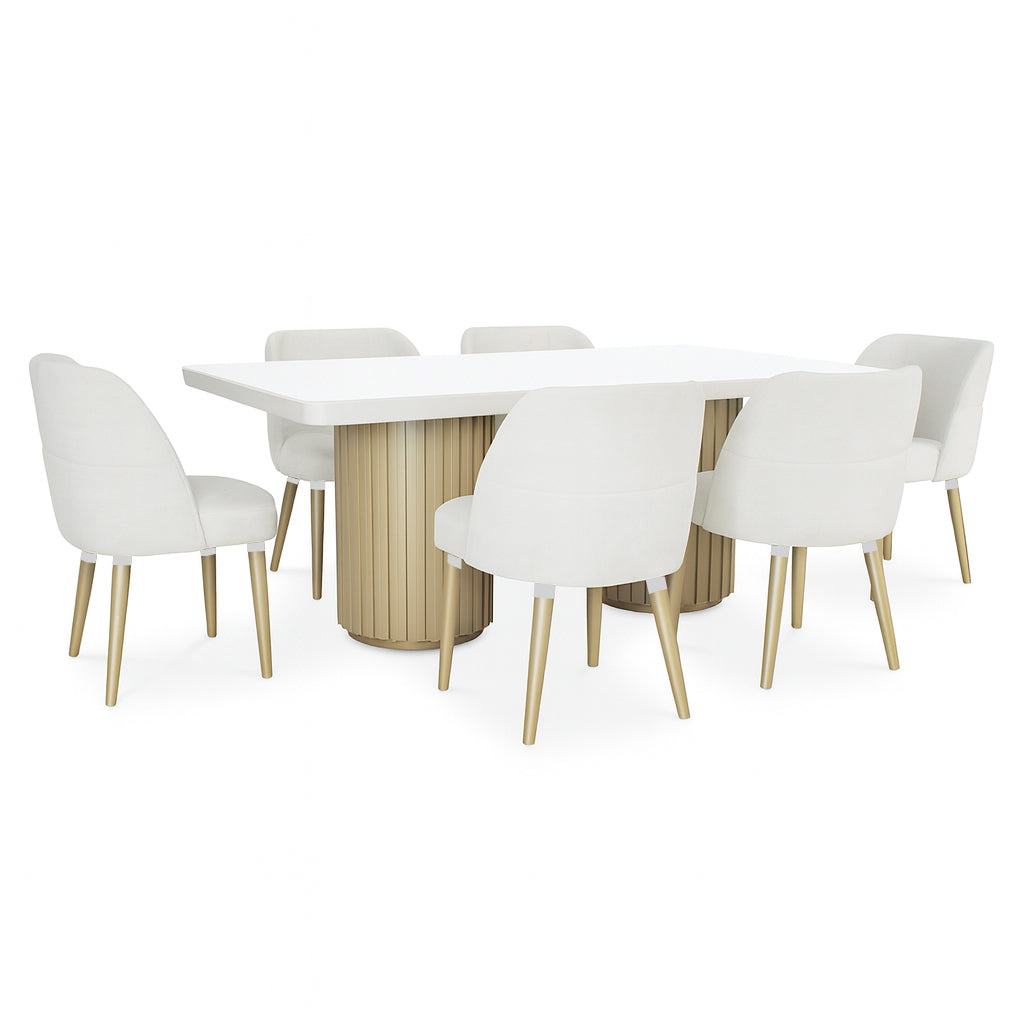 Comedor 6 Puestos Nicole Dash Marfil, Blanco Perla, Champaña