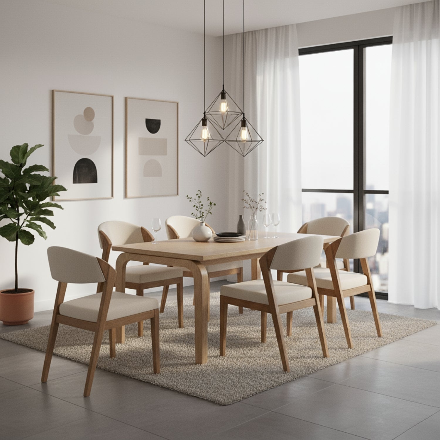 Comedor 6 Puestos Estambul Microfibra Beige, Natural