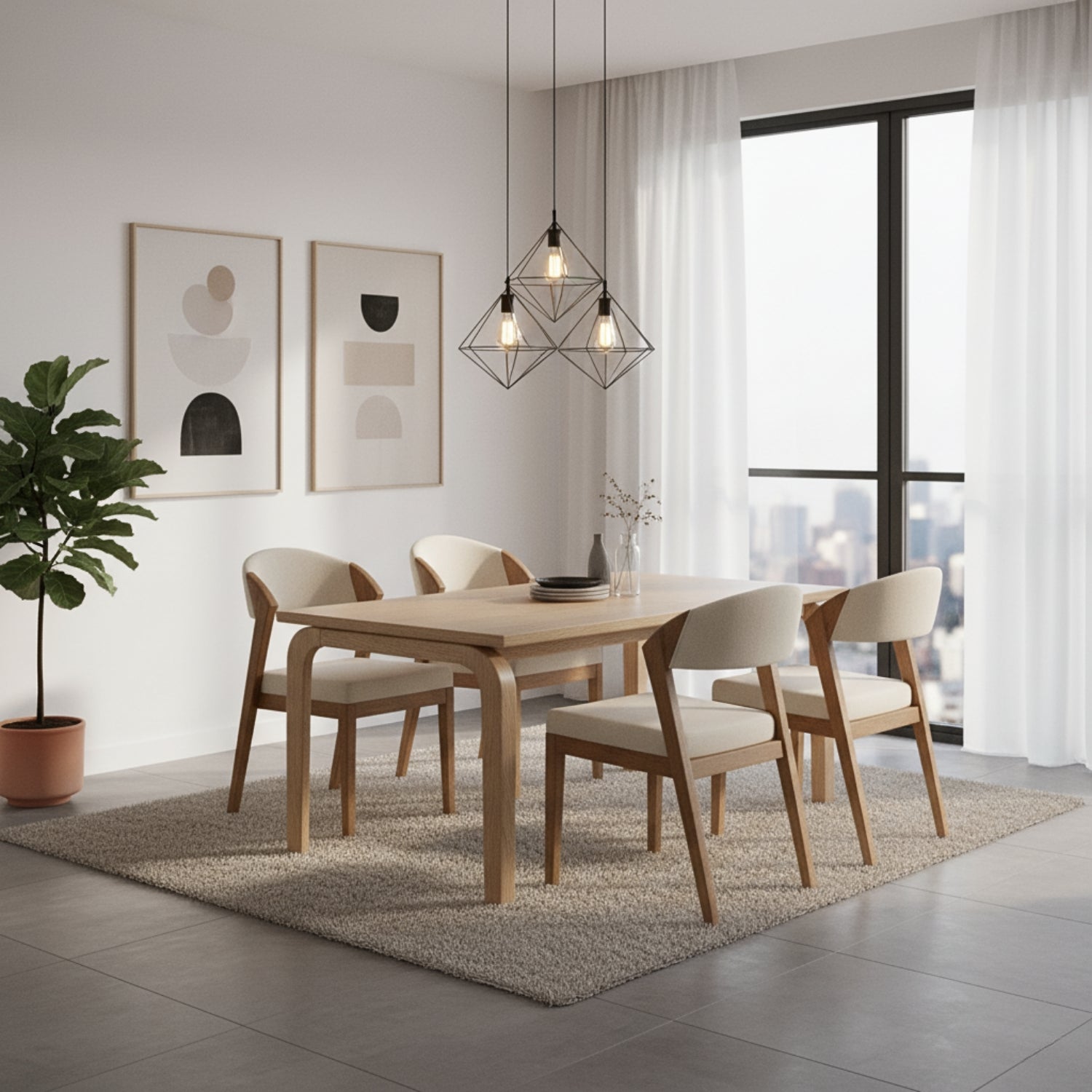 Comedor 4 Puestos Estambul Microfibra Beige, Natural