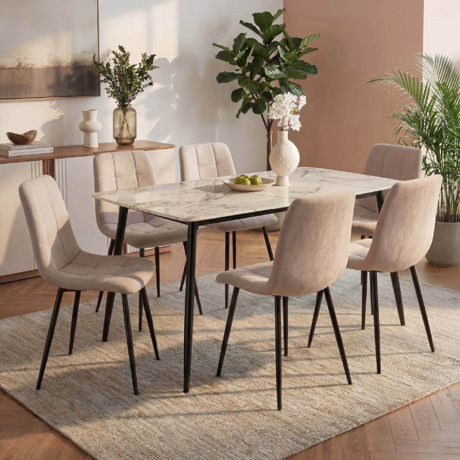 Comedor 6 Puestos Oddy Beige, Negro