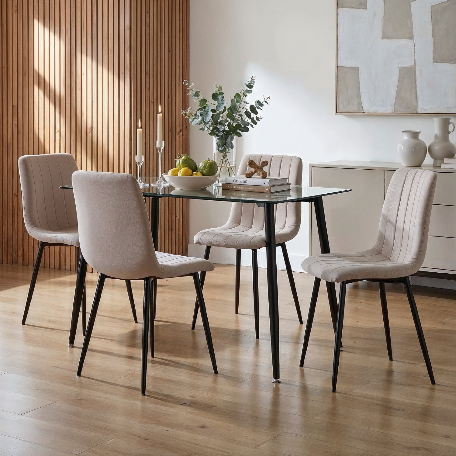 Comedor 4 Puestos Hodson Microfibra Beige, Negro