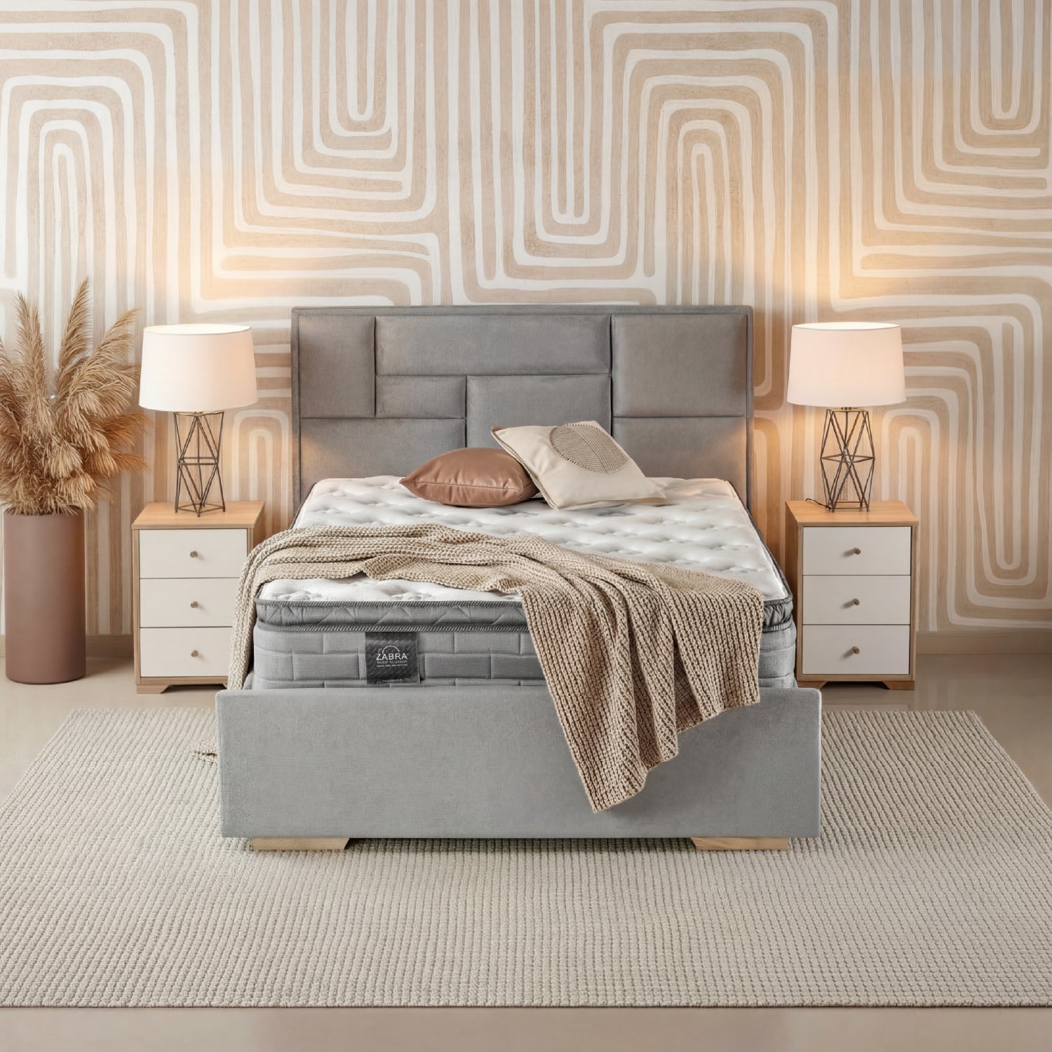 Combo Colchón Doble Aurora Pillow Top (Garantia 15 años) + Cama Gris