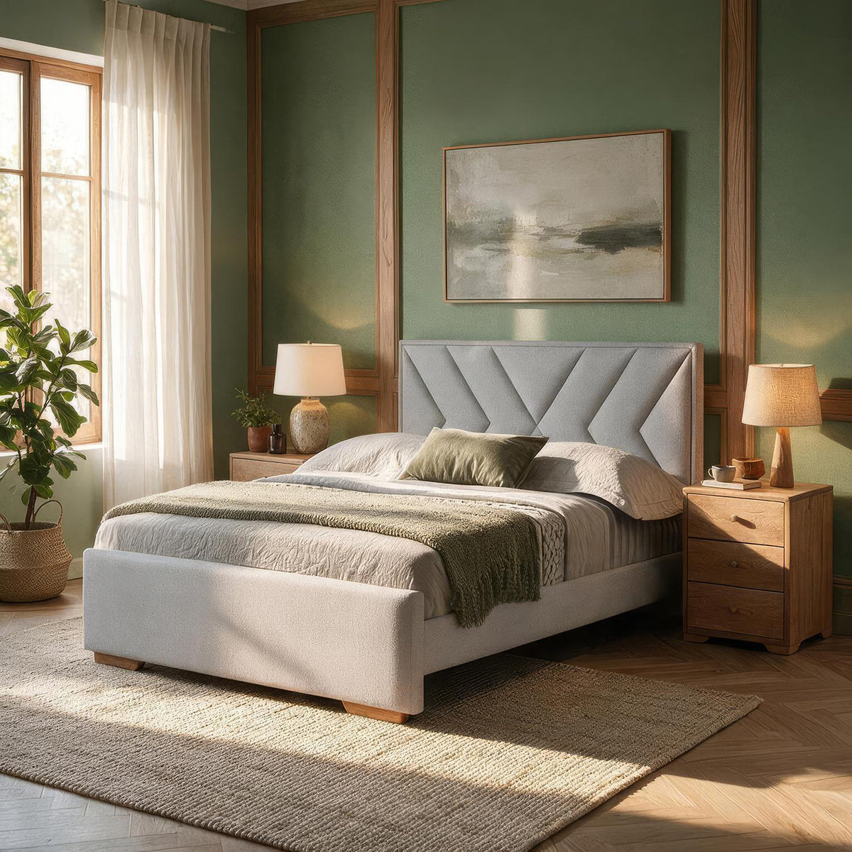 Cama Doble Vallarta Eurolino Gris, Natural