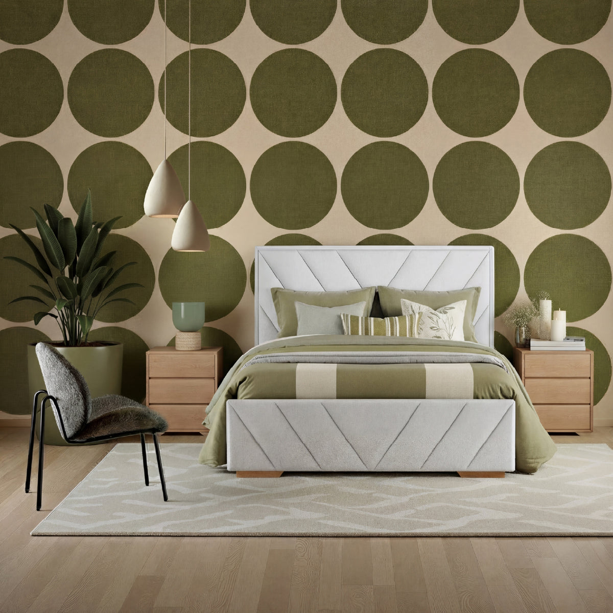 Combo Cama Doble Vallarta Eurolino Gris, Natural + Colchon Lexus Deluxe Pt + Nochero Broadway Natural Off White