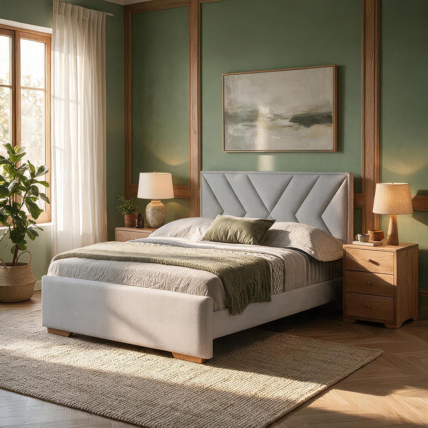 Cama Doble Vallarta Eurolino Gris, Natural