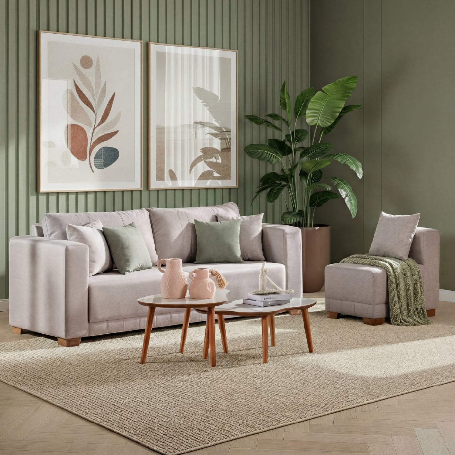 Sala Funcional Andora Lino Icono Almendra, Natural Brazo Desmontable