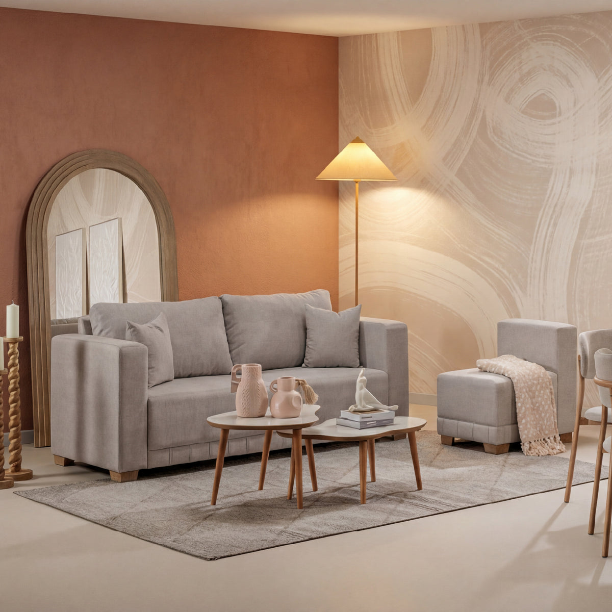 Sala Funcional Andora Lino Icono Almendra, Natural Brazo Desmontable