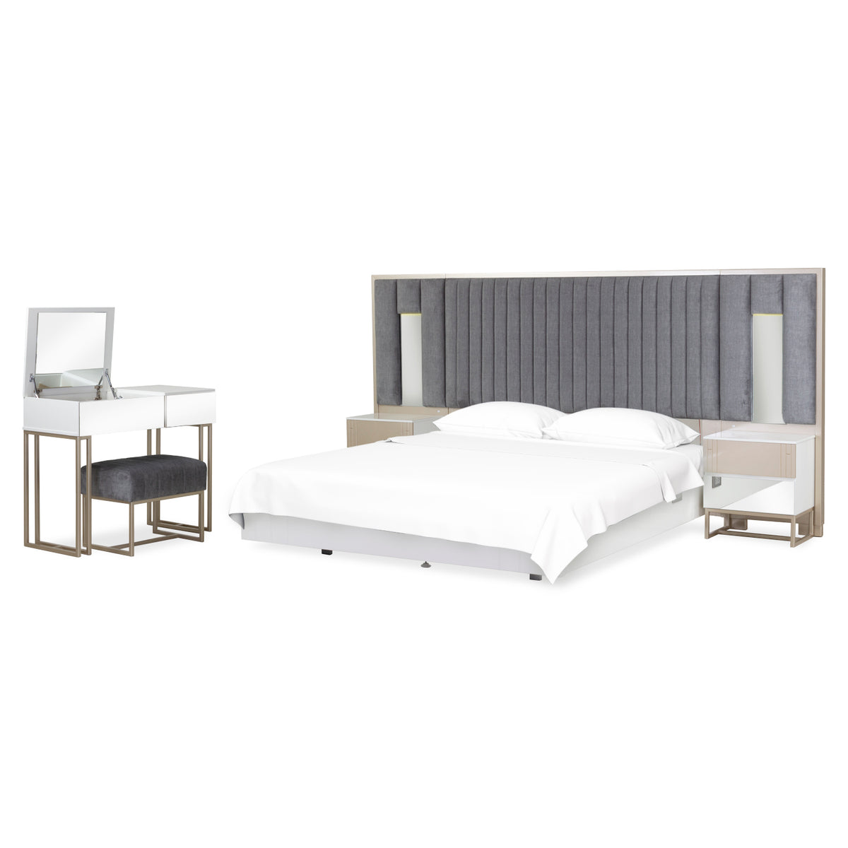 Cama Queen Nova Microfibra Gris, Champaña