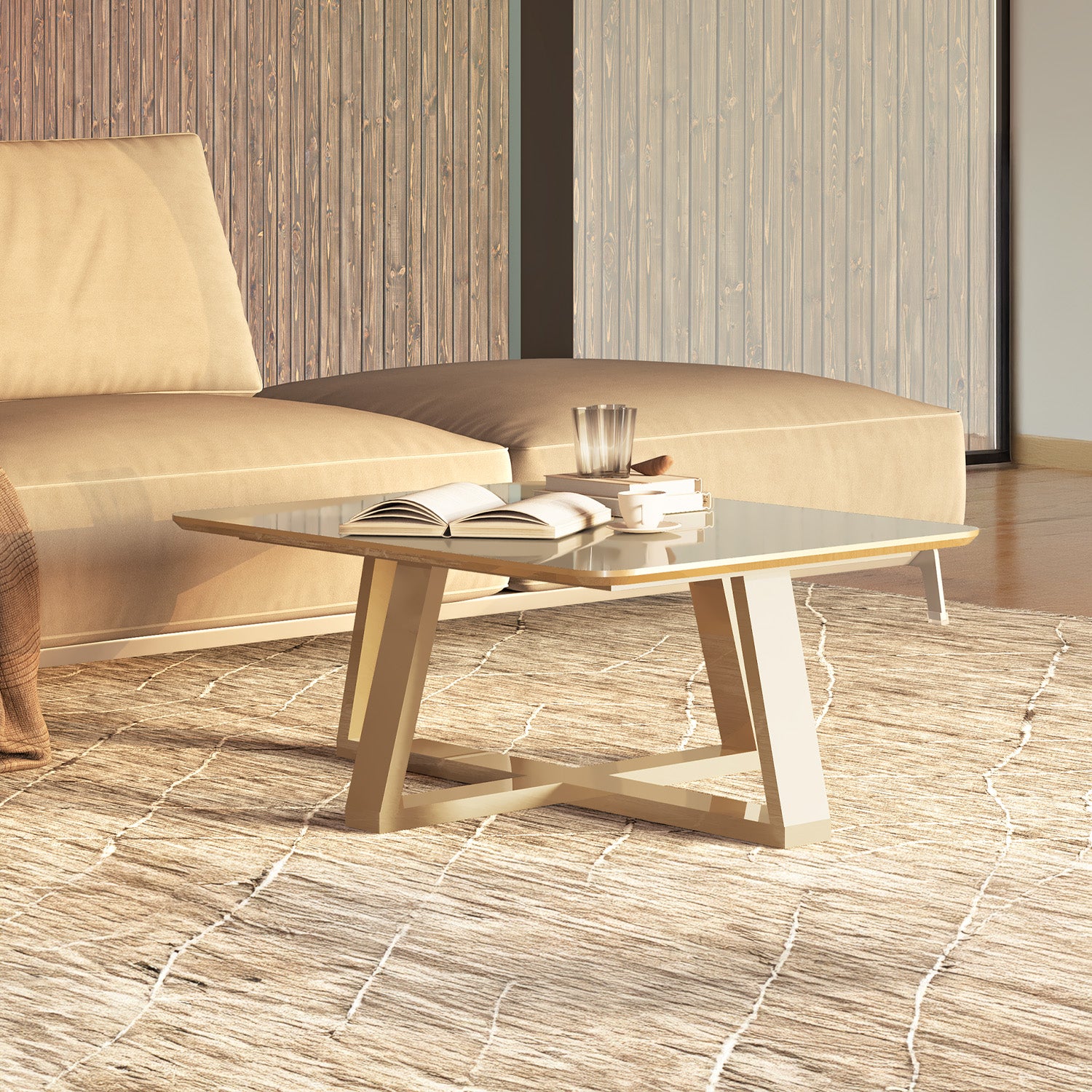 Mesa de Centro Andy 35X90X60 Off White, Champaña