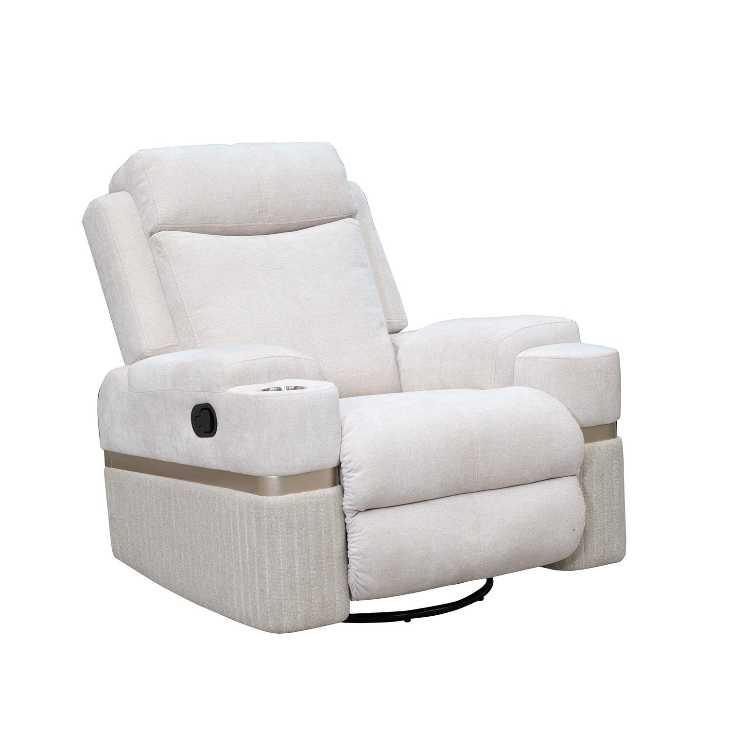 Sillón Reclinable Dior Chenille Touch Almendra, Beige, Mecedora Giratoria, Champaña