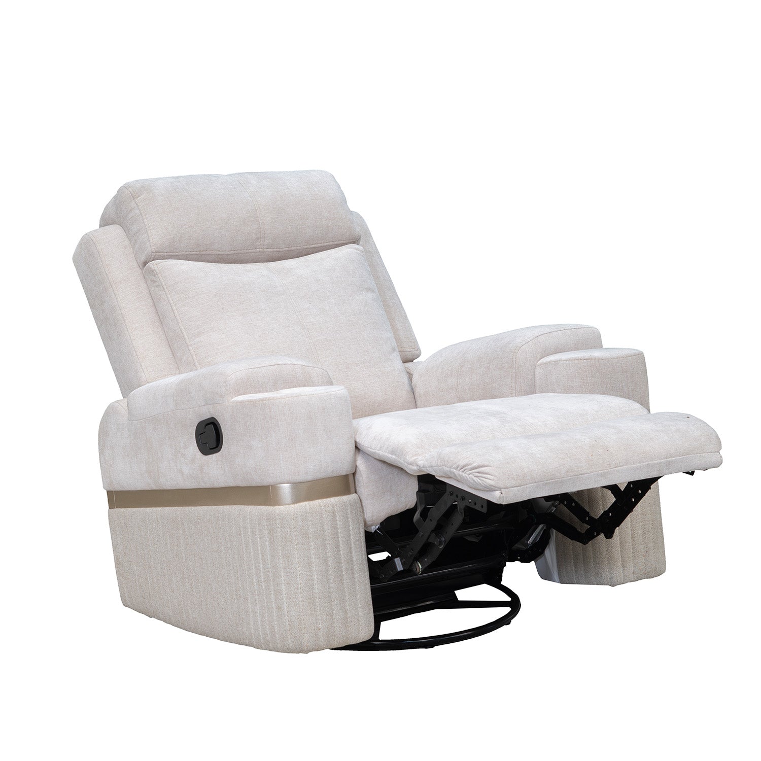 Sillón Reclinable Dior Chenille Touch Almendra, Beige, Mecedora Giratoria, Champaña