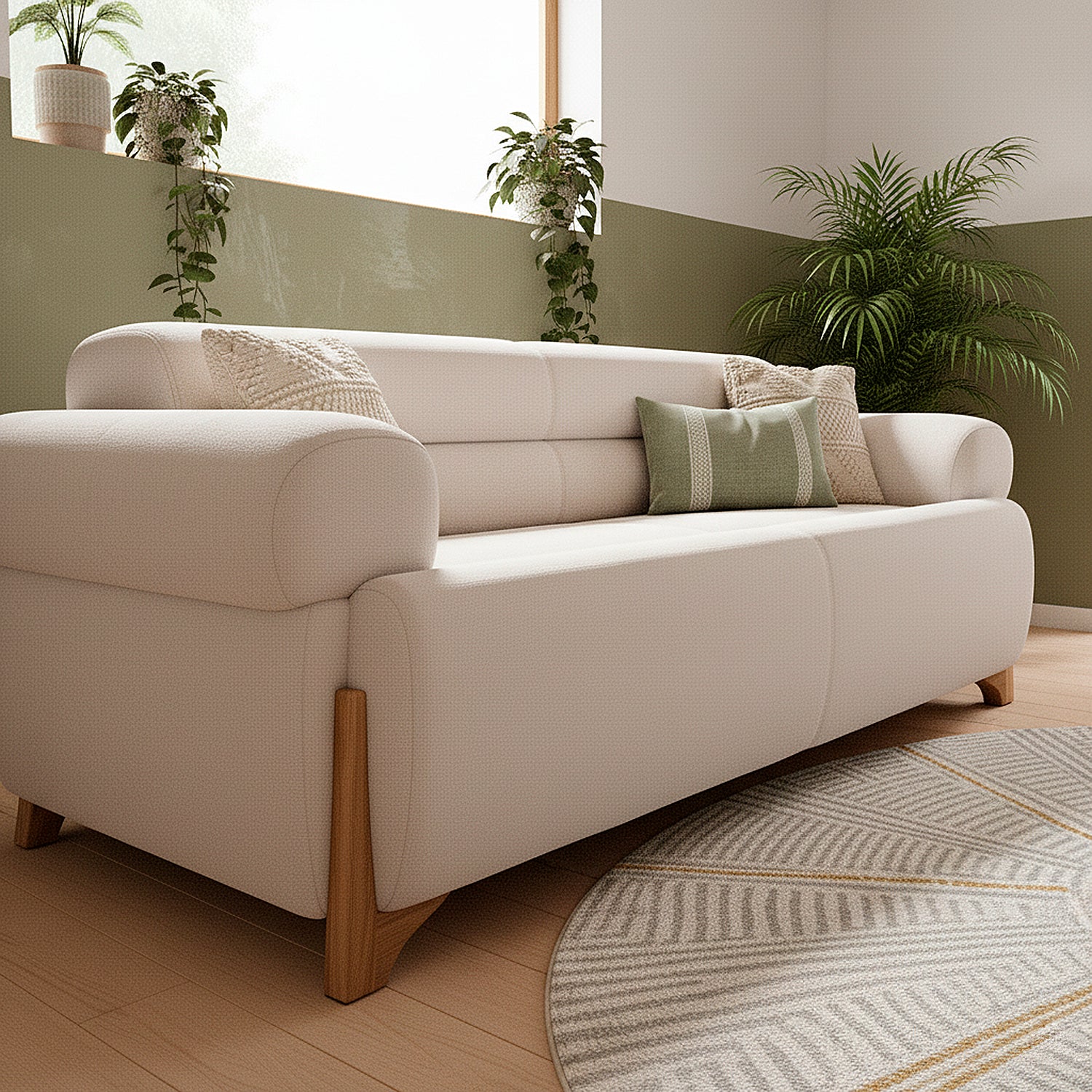 Sofa 3 Puesto Larisa + Comedor Dousty Chenille Impetu, Beige, Natural