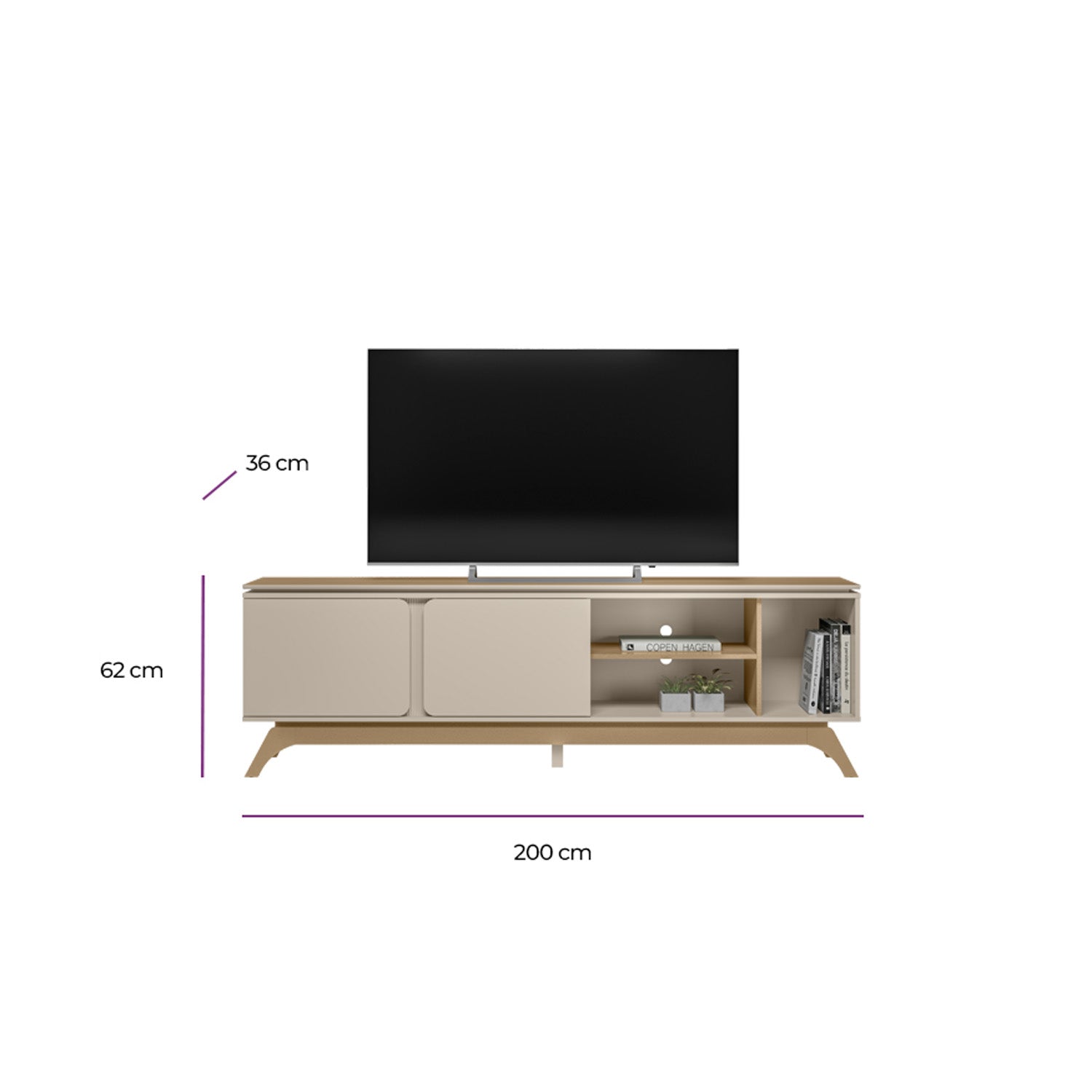 Mesa De Tv Estambul Off White Champaña 200X62X36