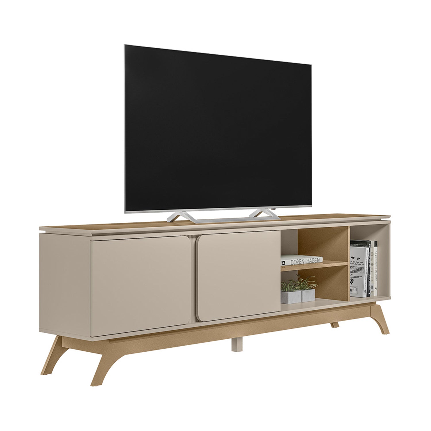Mesa De Tv Estambul Off White Champaña 200X62X36