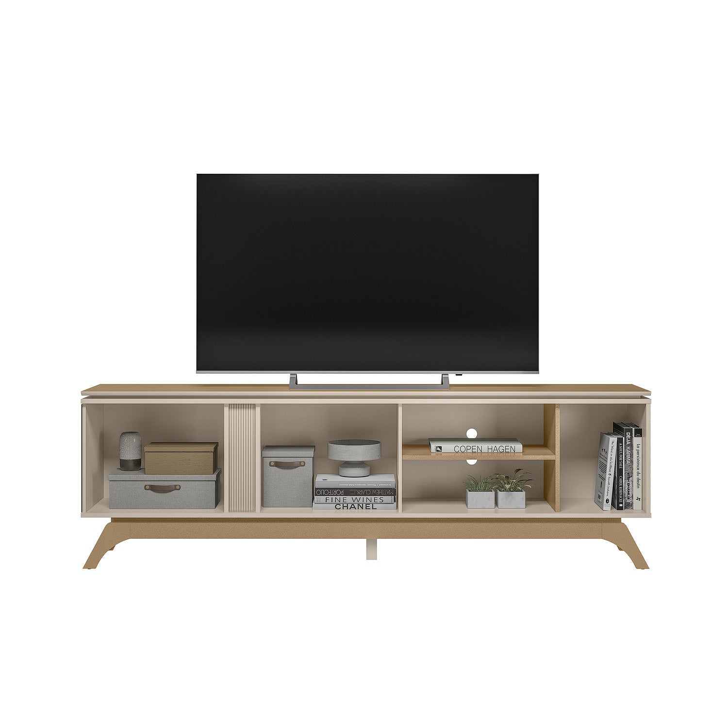 Mesa De Tv Estambul Off White Champaña 200X62X36