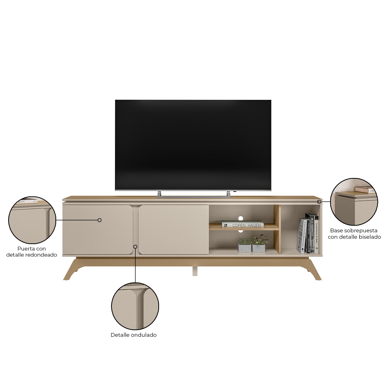 Mesa De Tv Estambul Off White Champaña 200X62X36