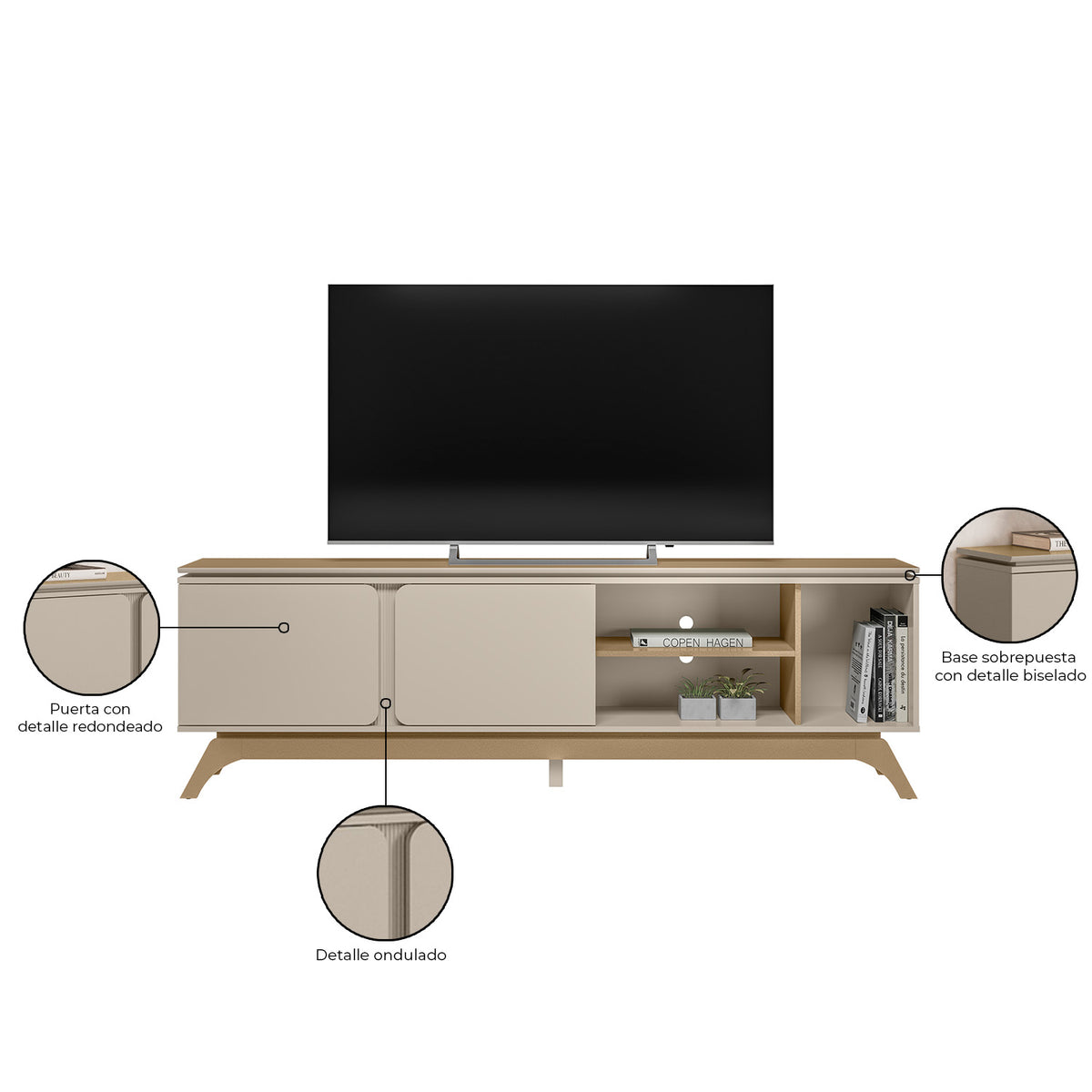 Mesa De Tv Estambul Off White Champaña 200X62X36
