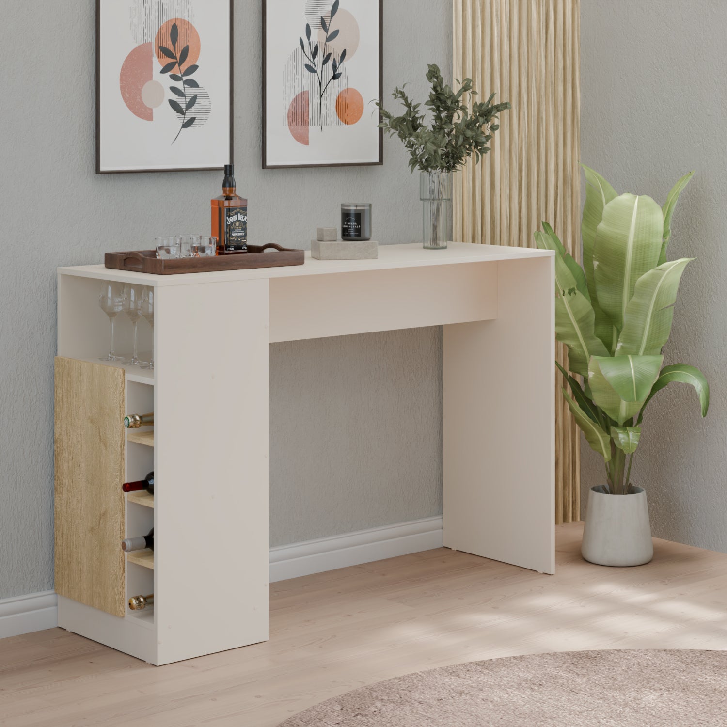 Mesa Bar Auxiliar Capri 136X92X45 Off White, Natural