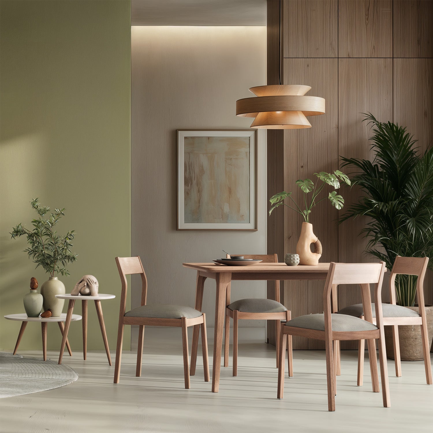 Comedor 4 Puestos Dalton Lino Verona Verde, Natural
