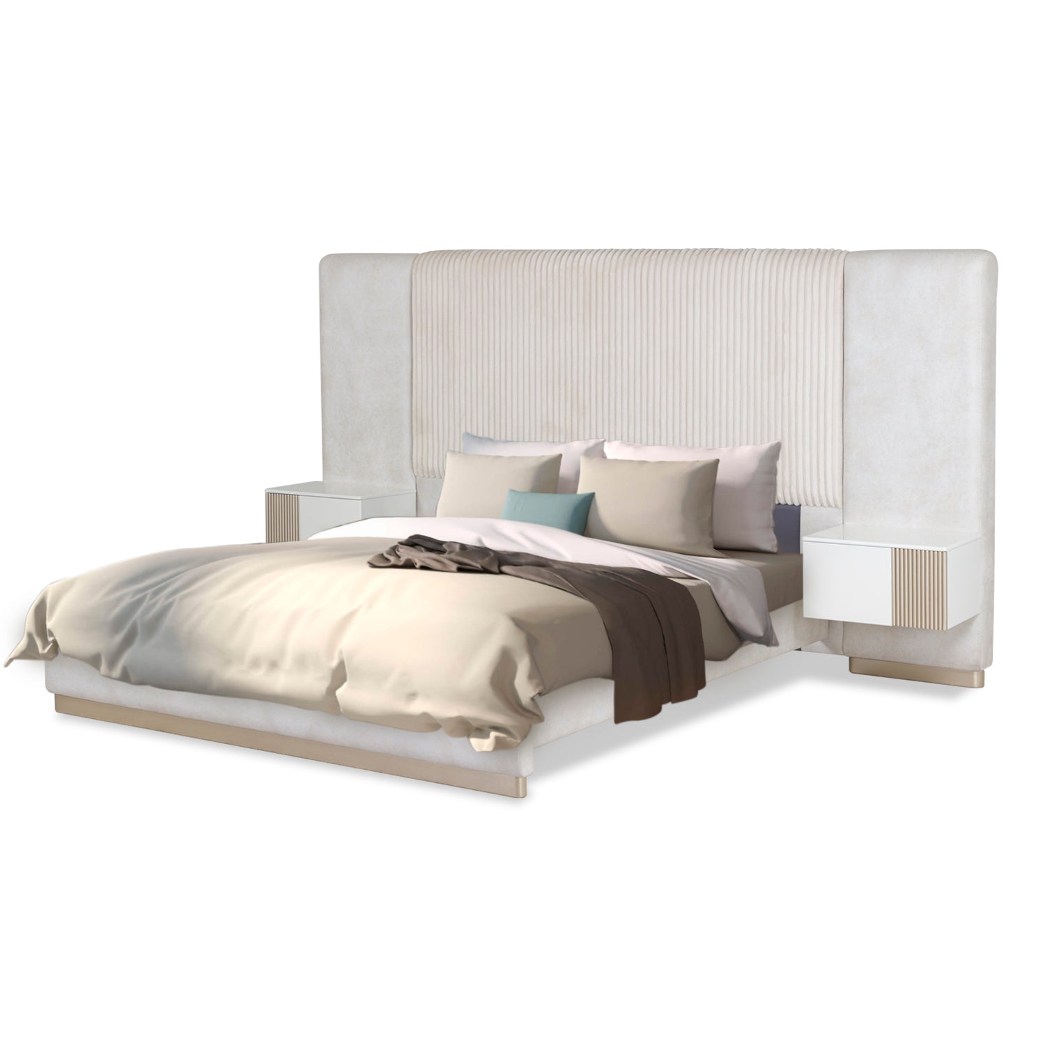 Cama Queen Montreal  Velvet Crudo y Champaña