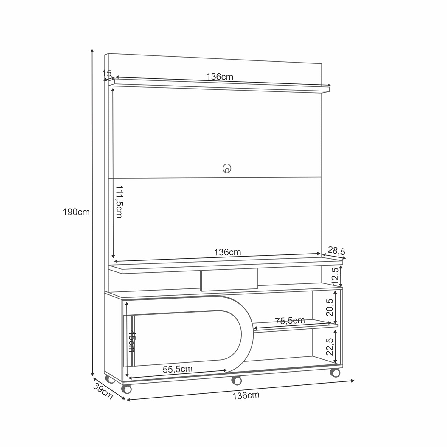 Centro De Entretenimiento Orly  Natural, Off White 136X190X39