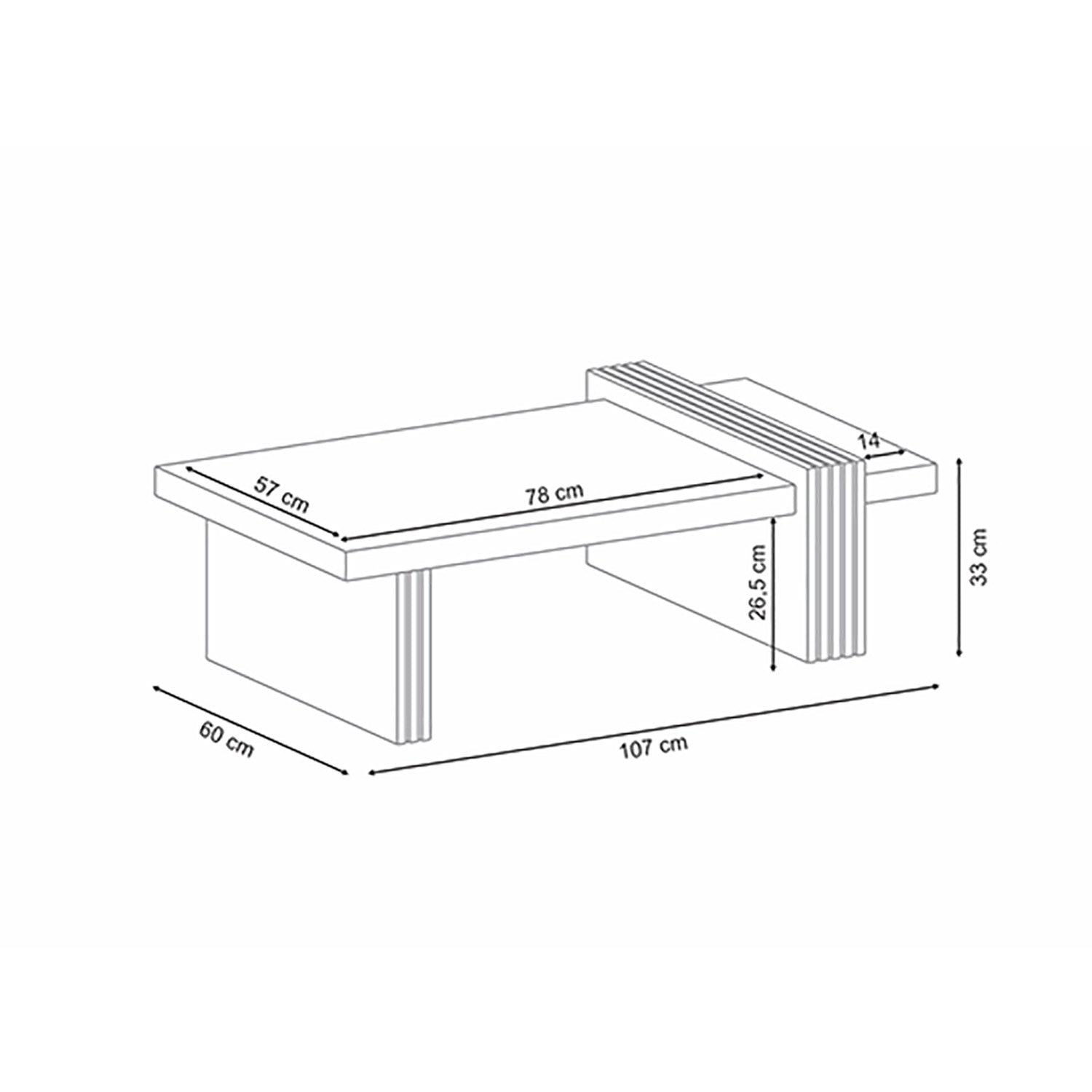 Mesa De Centro Vero Off White, Champaña 107X33X60