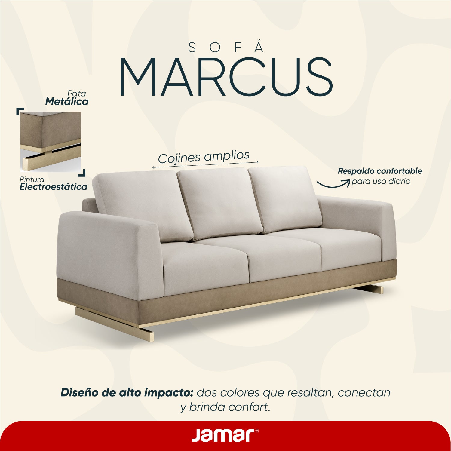 Sofá 3 Puestos Marcus Velvet Siena Avellana, Champaña