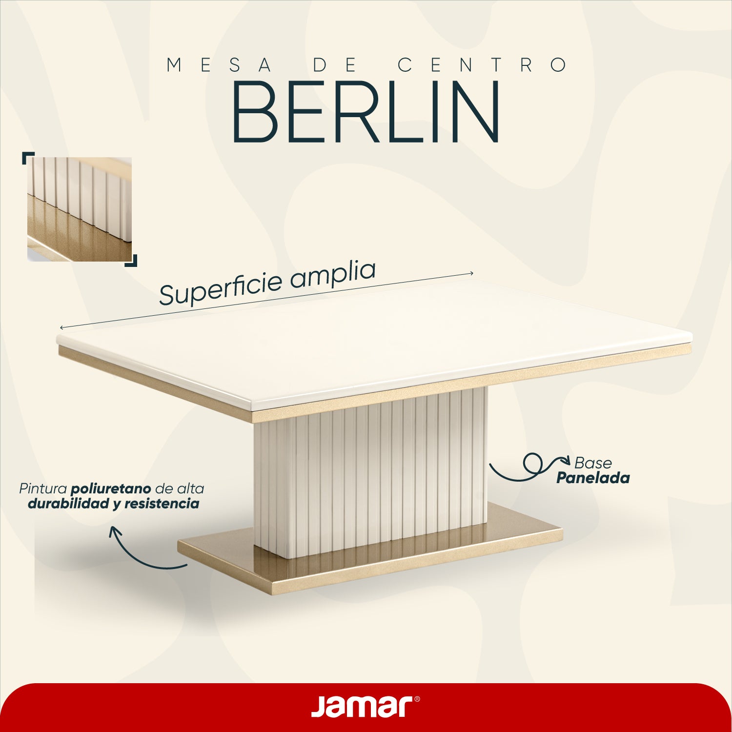 Mesa De Centro 40X90X60 Berlin Blanco Perla, Champaña Basic