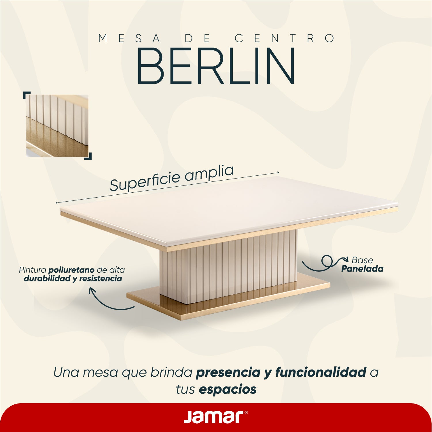 Mesa De Centro 40X120X80 Berlin Blanco Perla, Champaña
