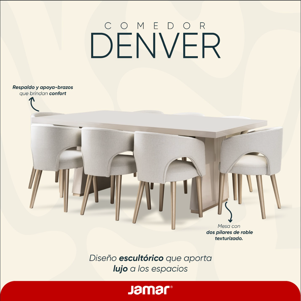 Comedor 8 Puestos Denver Eurolino Blanco Puro, Champaña