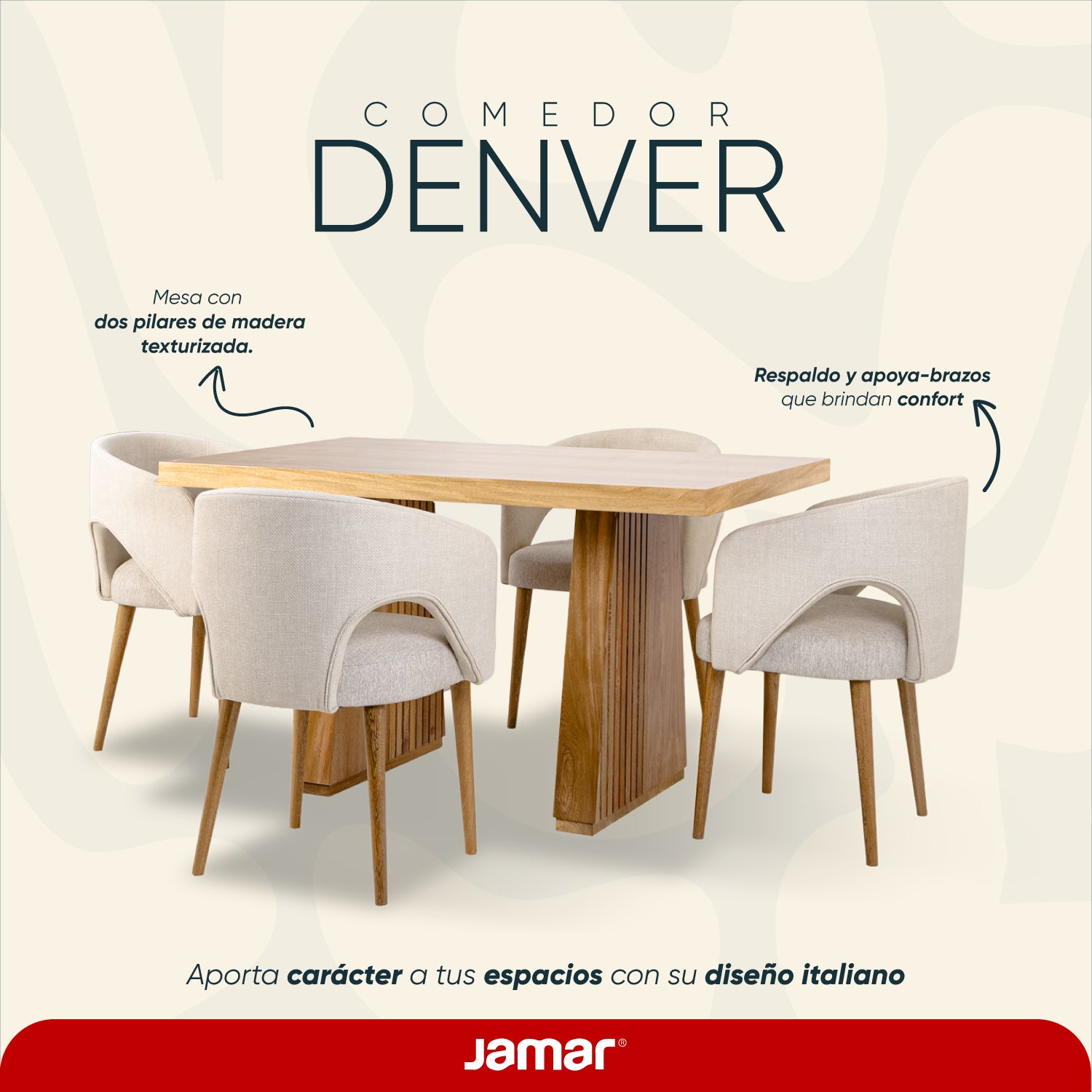 Comedor 4 Puestos Denver Microfibra Arena, Natural