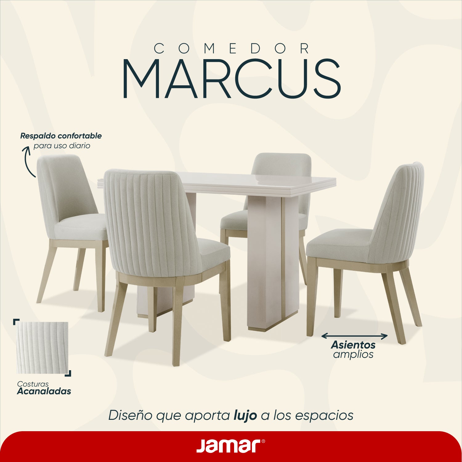 Comedor 4 Puestos Marcus Velvet Siena Avellana, Champaña