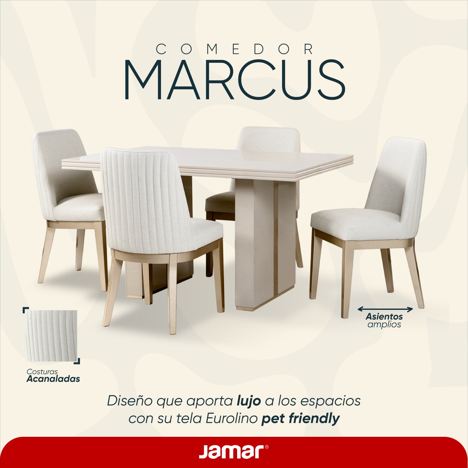 Comedor 4 Puestos Marcus Eurolino Blanco Puro, Champaña
