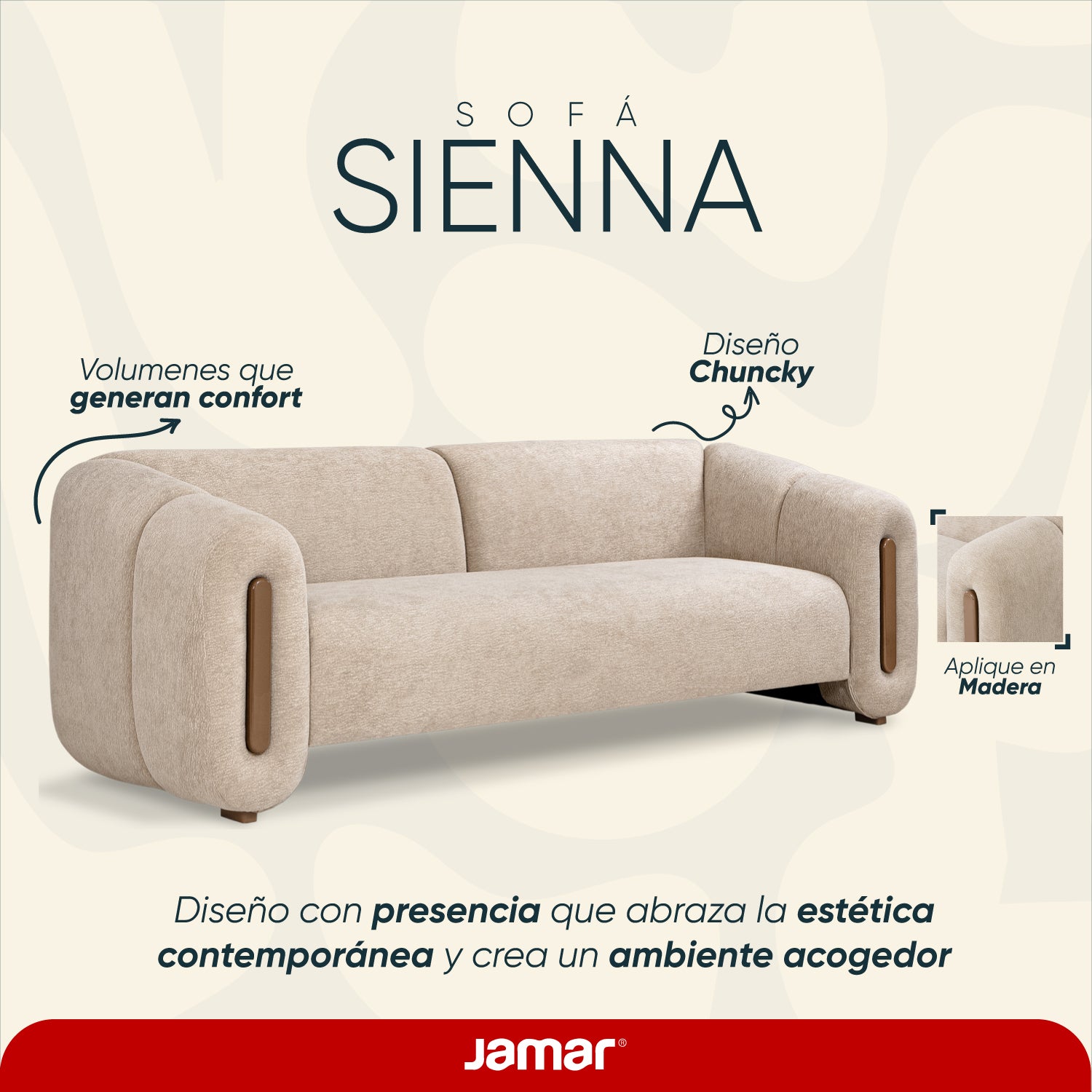 Sofá 3 Puestos Sienna Velvet Provenza Vainilla, Capuchino