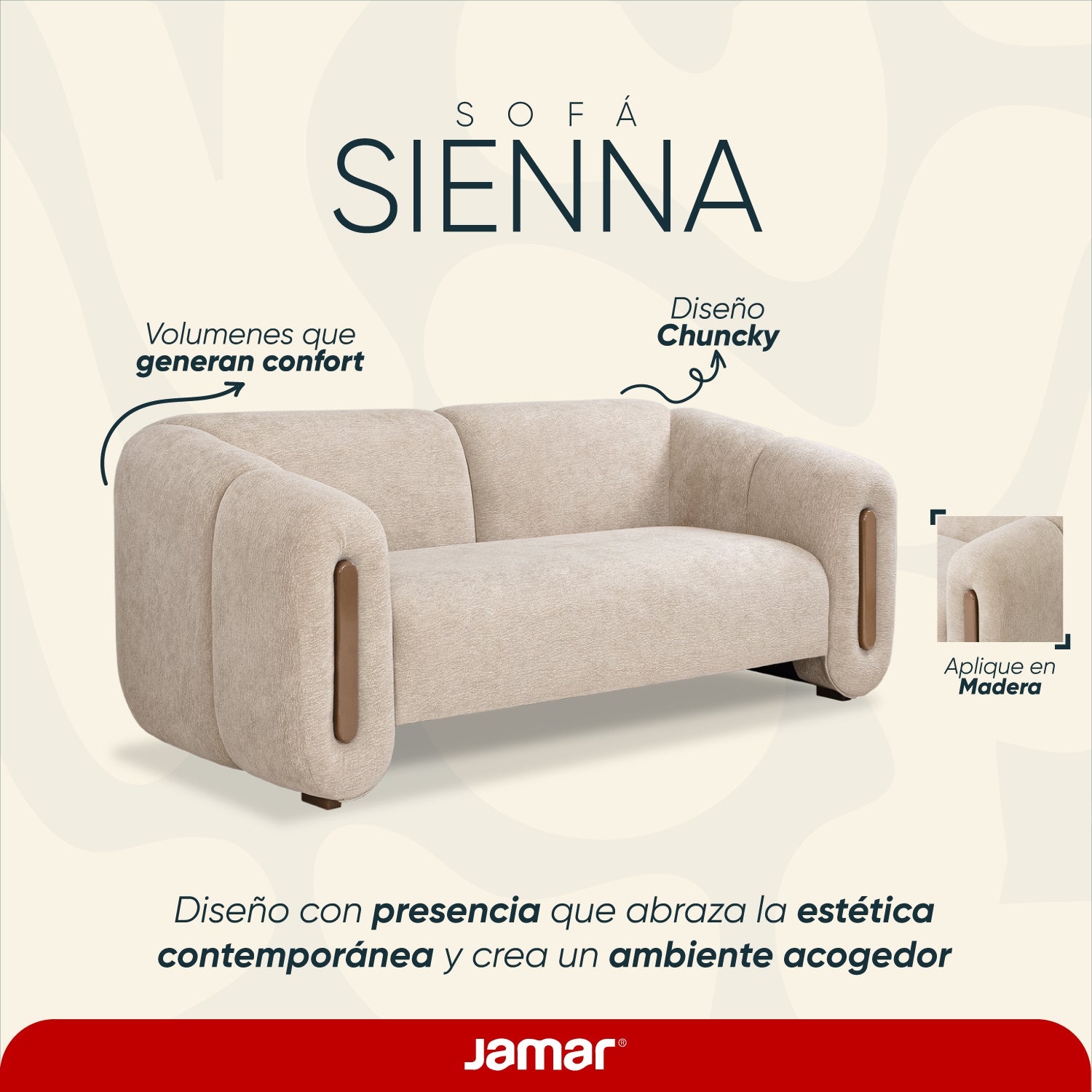 Sofá 2 Puestos Sienna Velvet Provenza Vainilla,Capuchino