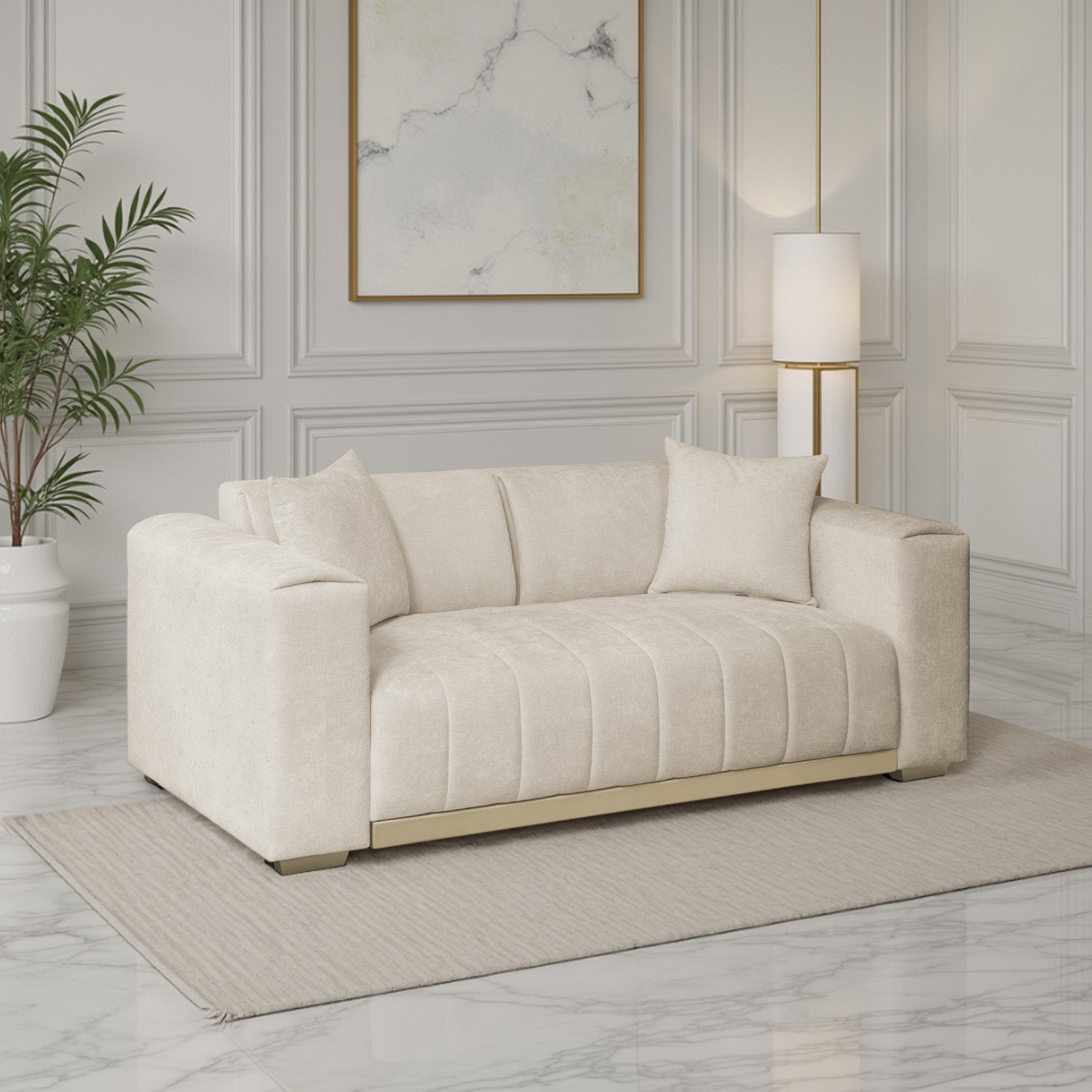 Sofá 2 Puestos Savana Chenille Dash Beige, Champaña