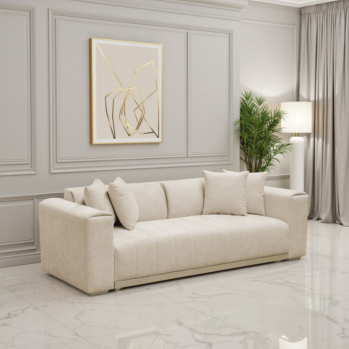Sofá 3 Puestos Savana Chenille Dash Beige, Champaña