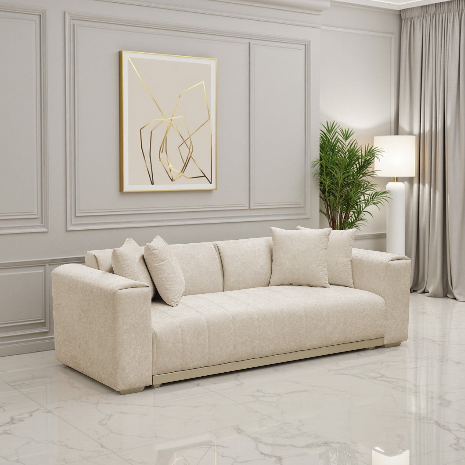 Sofá 3 Puestos Savana Chenille Dash Beige, Champaña