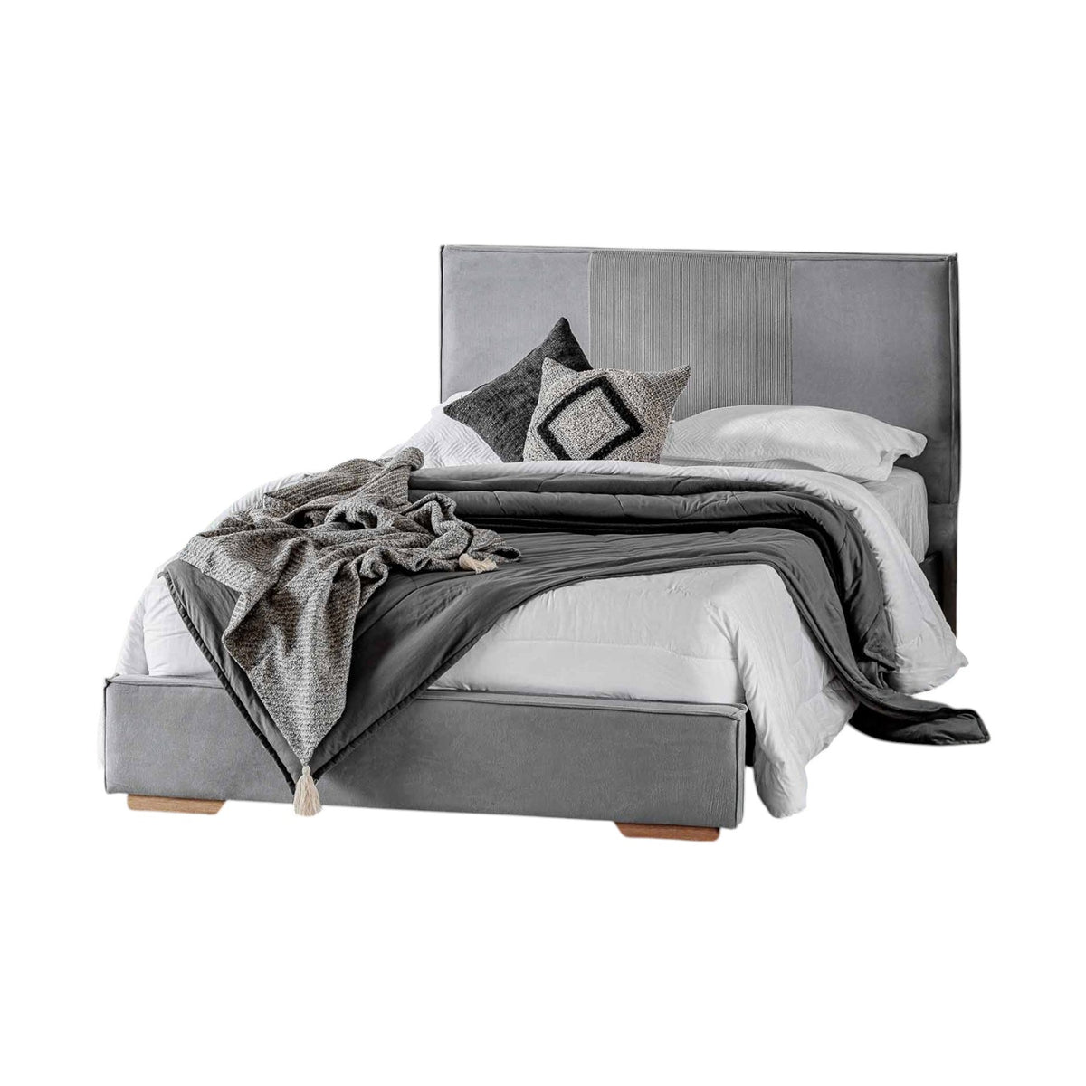 Combo Cama Doble Tokyo Gris, Natural + Colchón Valencia Pillow Top