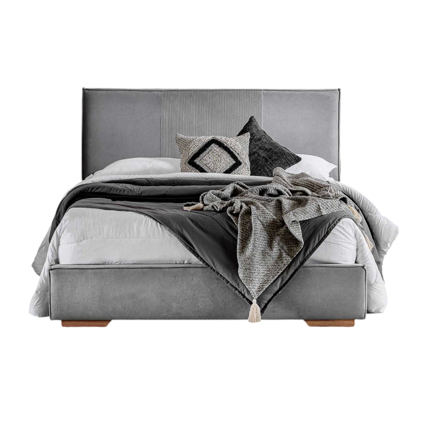 Combo Cama 1.40 Tokio Gris, Natural + Colchón Valencia Doble Pillow Top