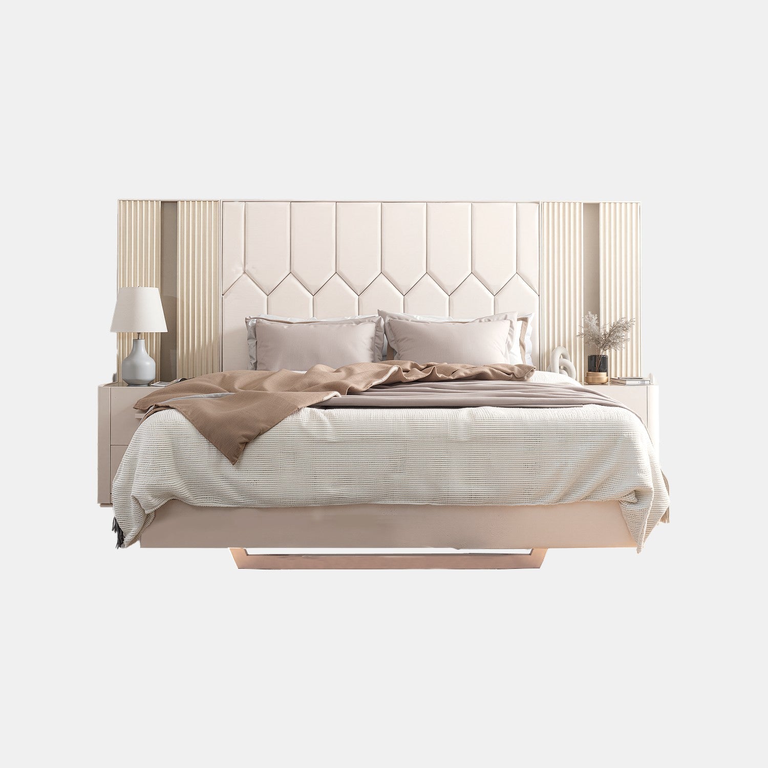 Cama Queen Florencia Eurolino Biege Perla, Off White, Champaña