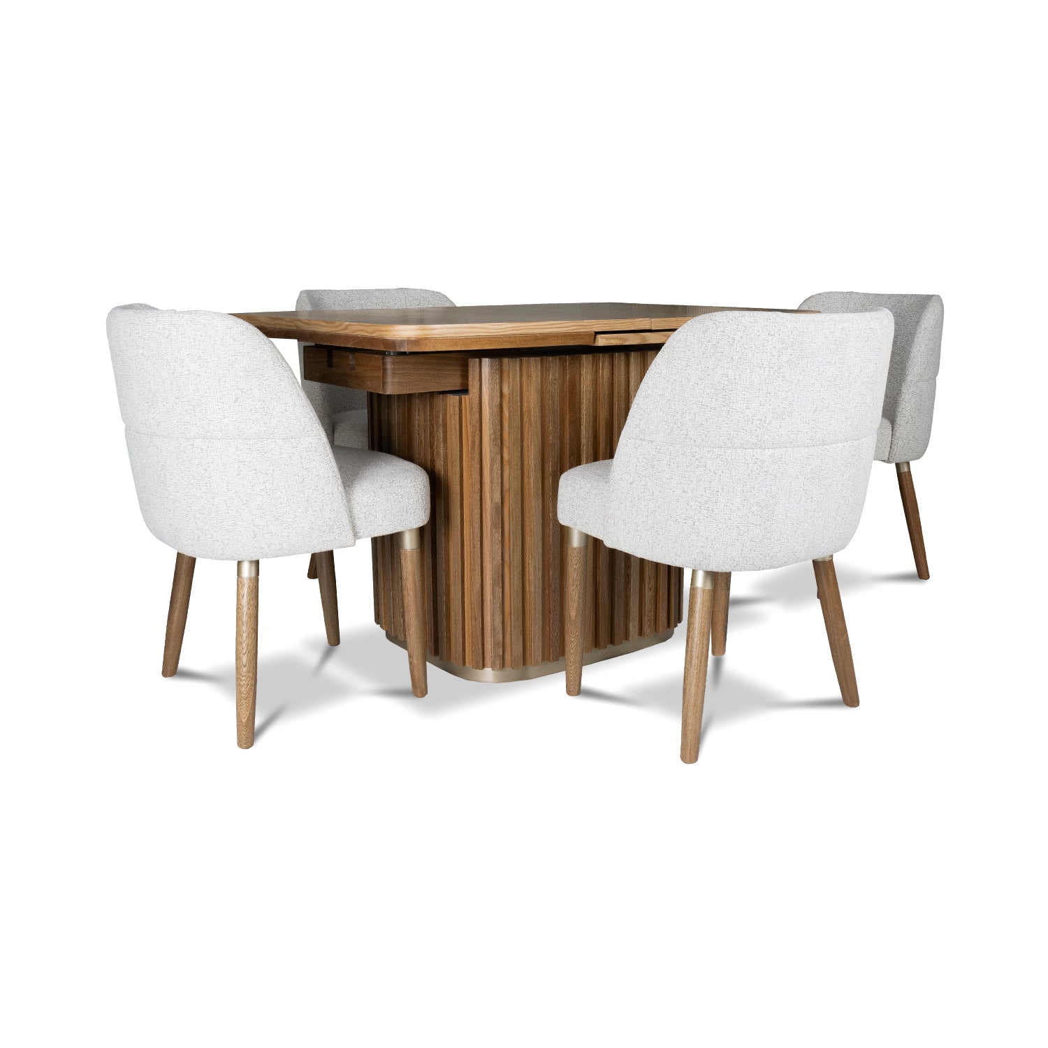 Comedor 4 Puestos Nicole Boucle Blanco, Natural Extensible