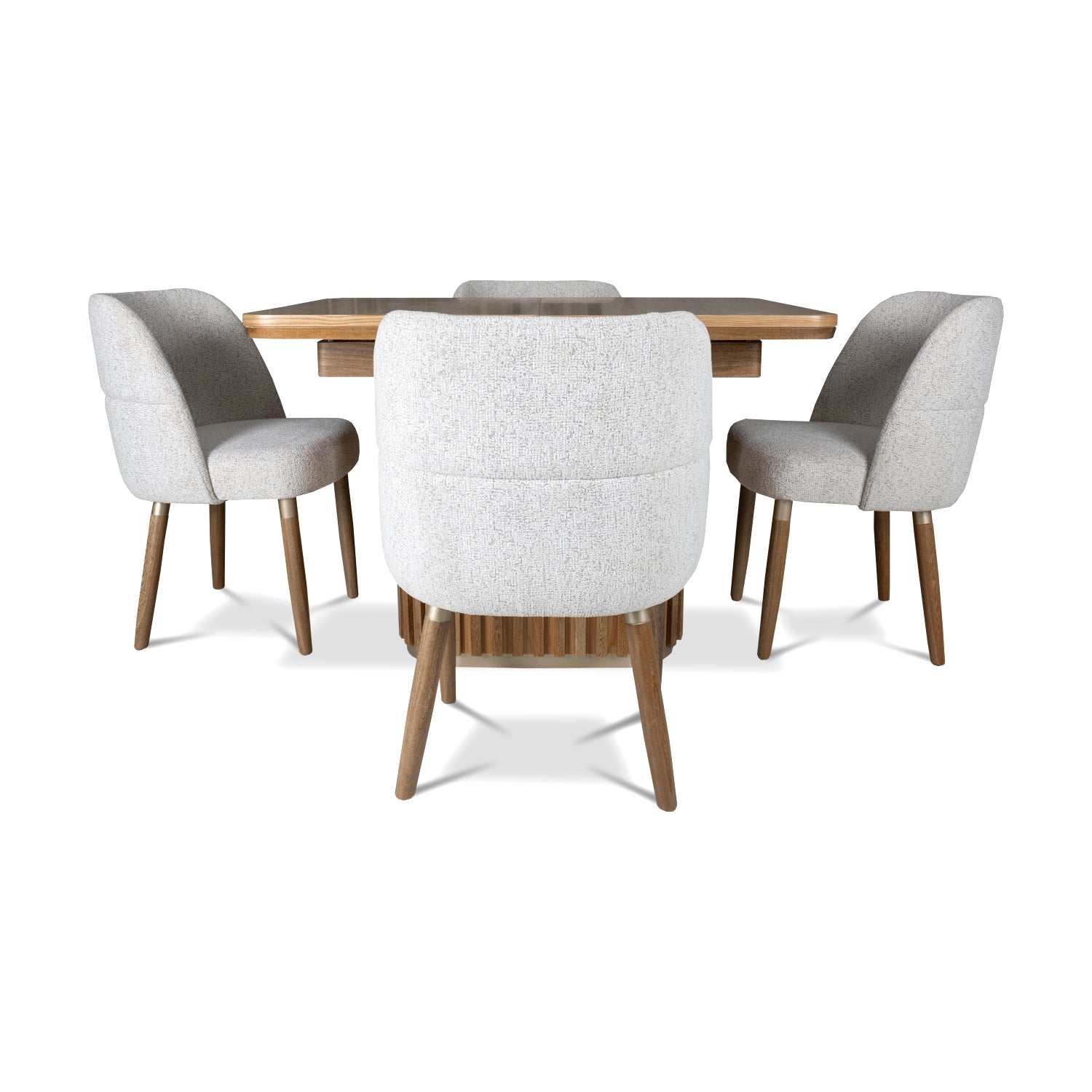 Comedor 4 Puestos Nicole Boucle Blanco, Natural Extensible