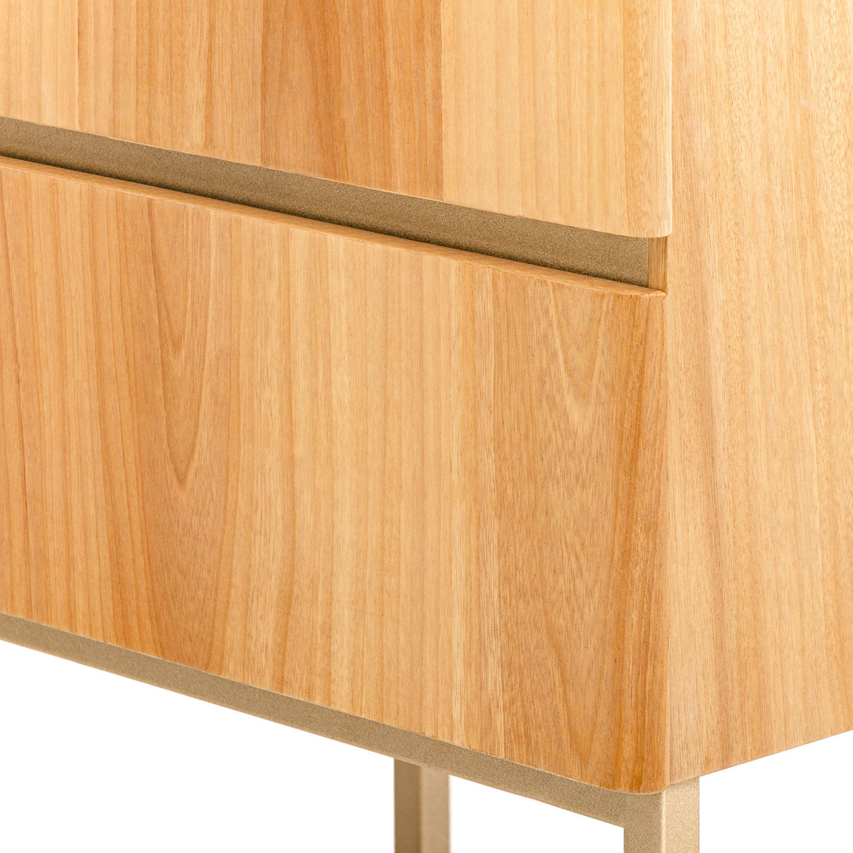 Mesa de Noche Harrison Natural, Champaña 2 Gavetas Base Metálica
