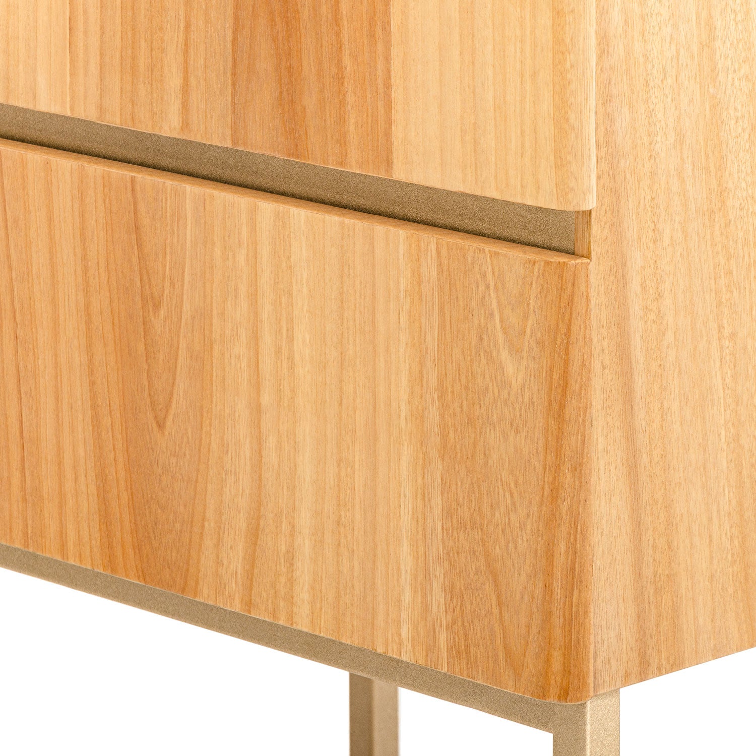 Mesa de Noche Harrison Natural, Champaña 2 Gavetas Base Metálica