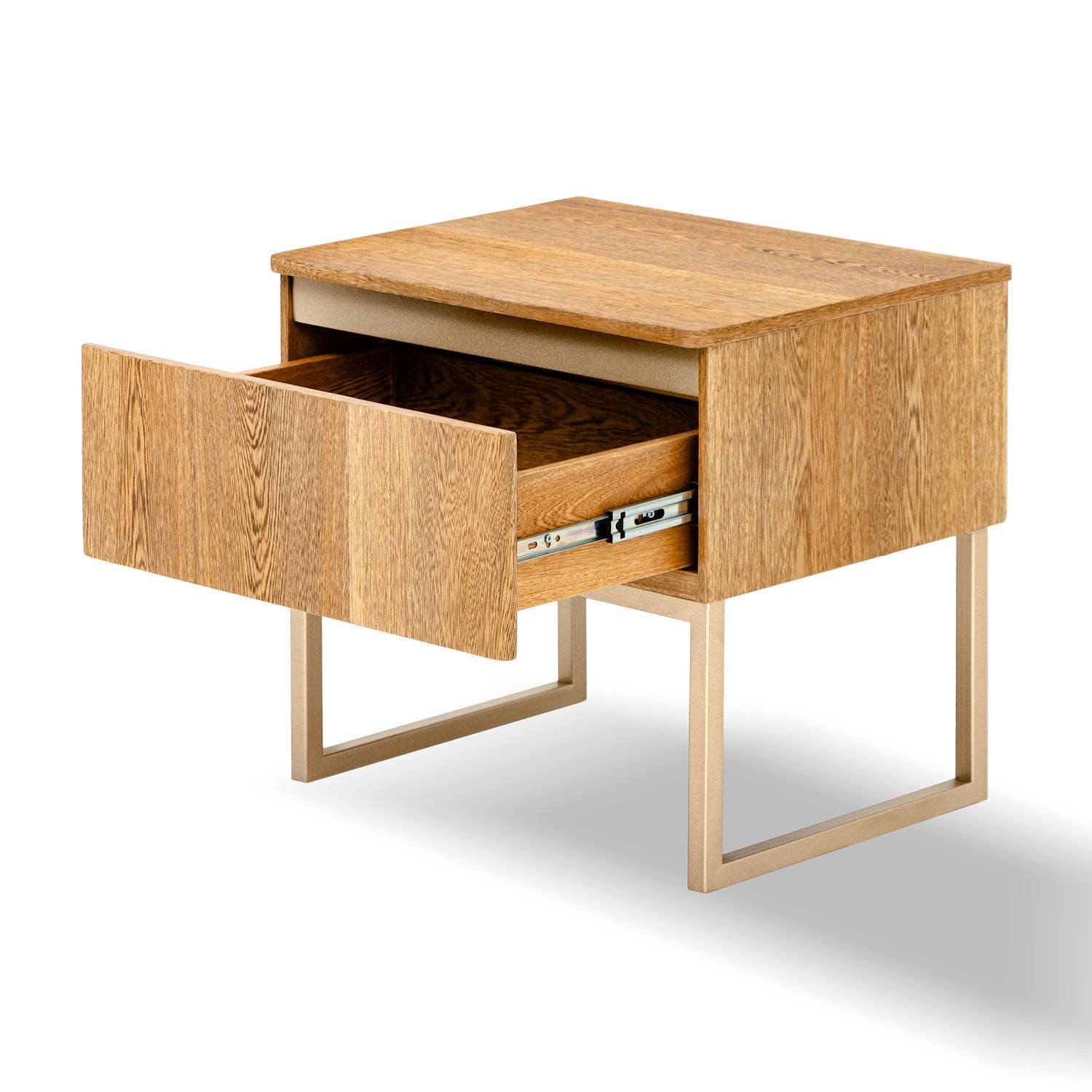 Mesa de Noche Harrison Natural, Champaña 1 Gaveta Base Metálica