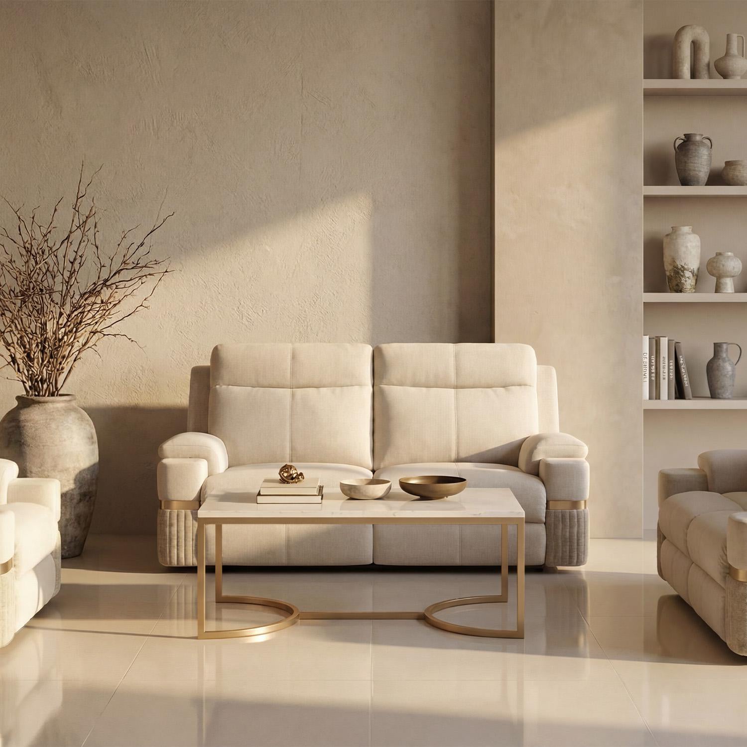 Sofá Reclinable 2 Puestos Dior Eurolino Blanco Puro, Champaña