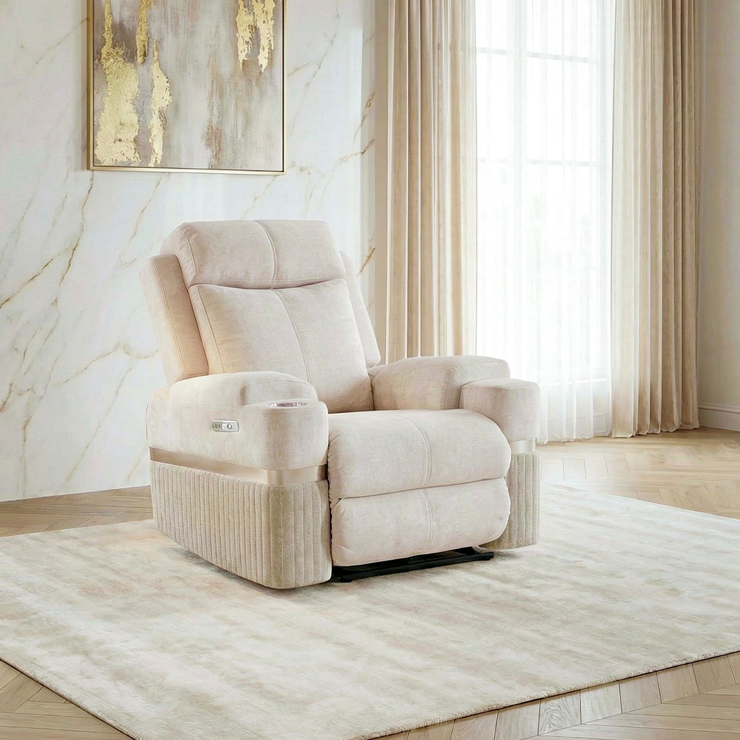 Silla Reclinable Dior Chenille Touch Almendra, Champaña Electrica