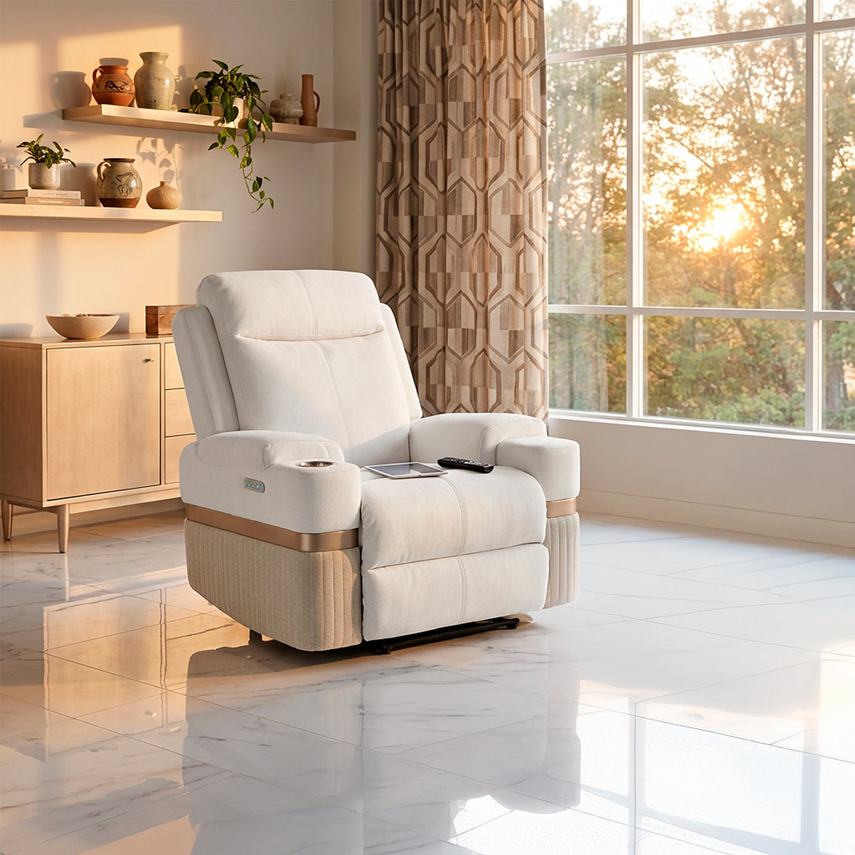 Silla Reclinable Dior Eurolino Blanco Puro, Champaña Eléctrica