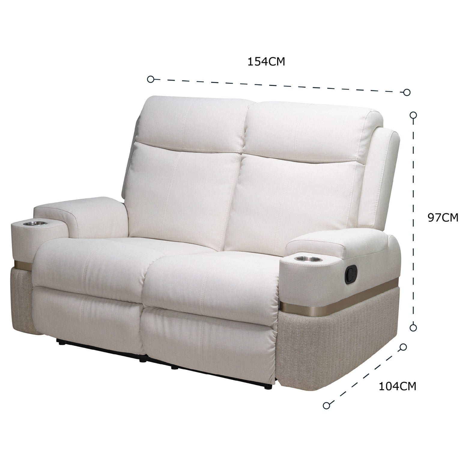 Sofá Reclinable 2 Puestos Dior Eurolino Blanco Puro, Champaña